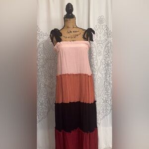 Colorblock Sleeveless Maxi Dress - Pink, Coral, Black